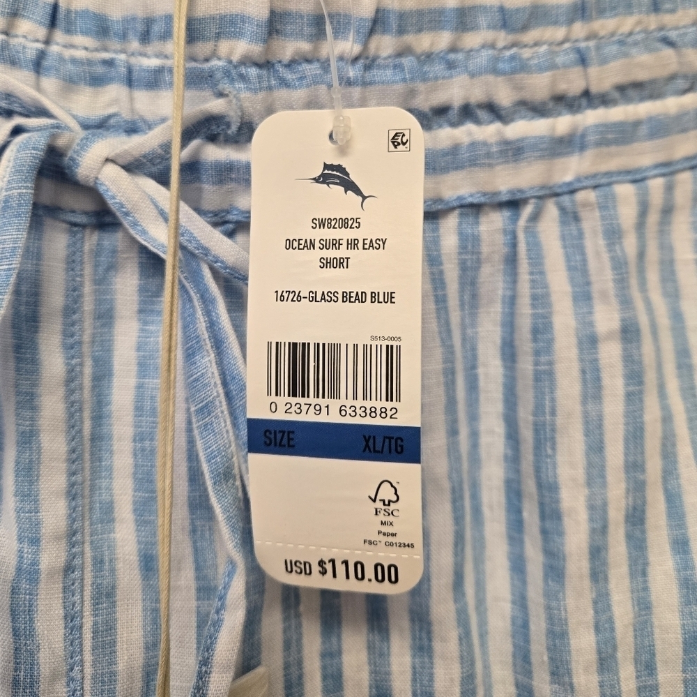 Tommy Bahama Ocean Surf High Rise Linen Easy Shorts Glass Bead Blue Stripe XL - Picture 7 of 9